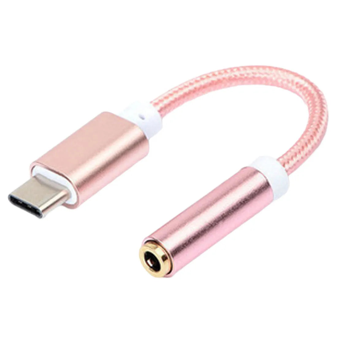 Weaving brand Type-C to 3.5mm female audio adapter cable with nylon braiding in four colour options.