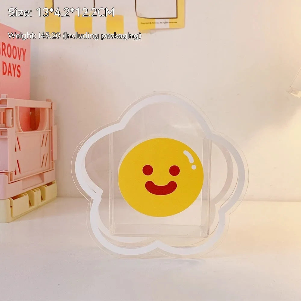 Square clear acrylic storage box with colourful character designs for pens and stationery