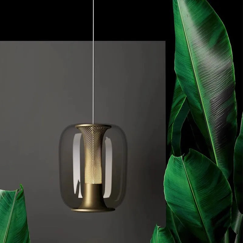 Minimalist geometric Nordic style chandelier ceiling light in clear, cognac and smoky grey colour options.
