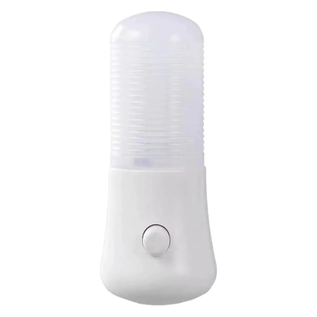 Minimalist plug-in bedside night light with dual colour switch showing white and warm light options