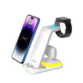 Black vertical wireless charging stand with phone, watch, and headset charging simultaneously