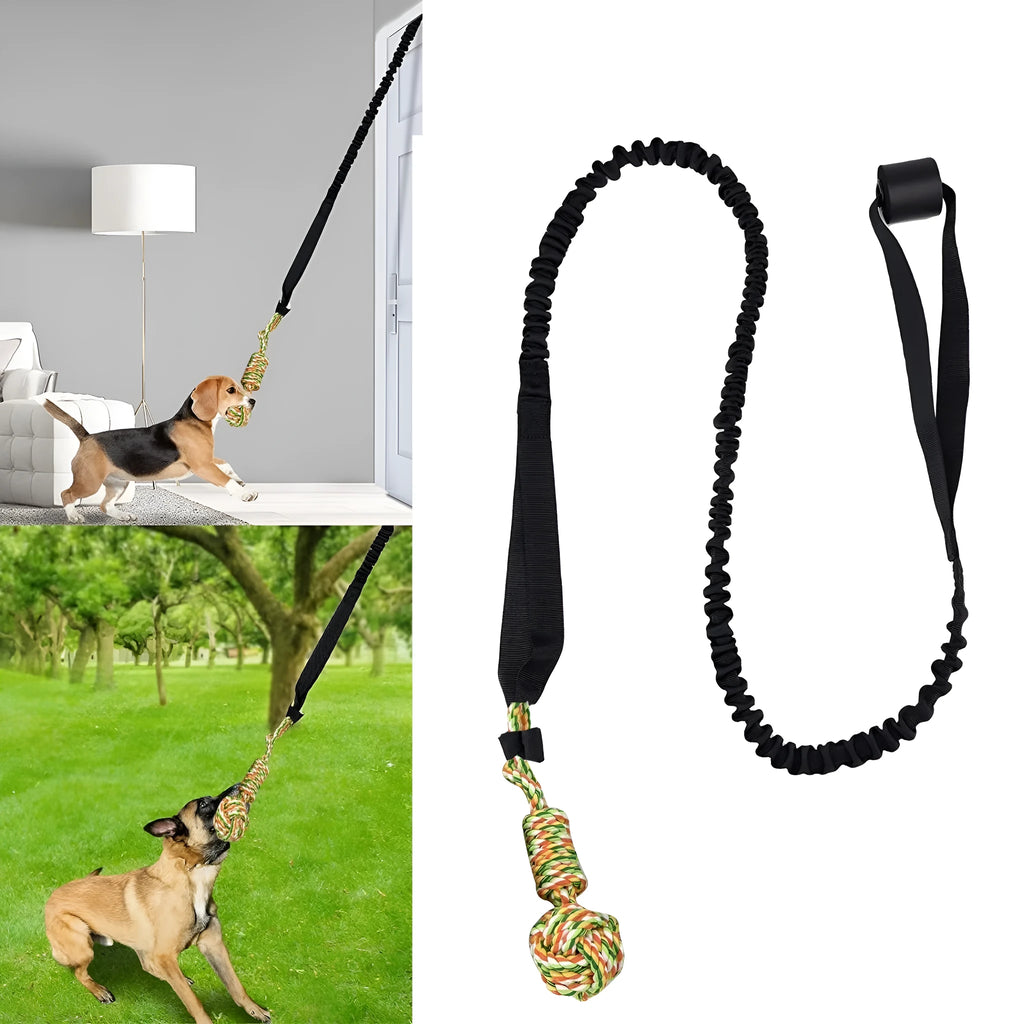 Cotton dog tug rope toy in red, grey, and black colour options.