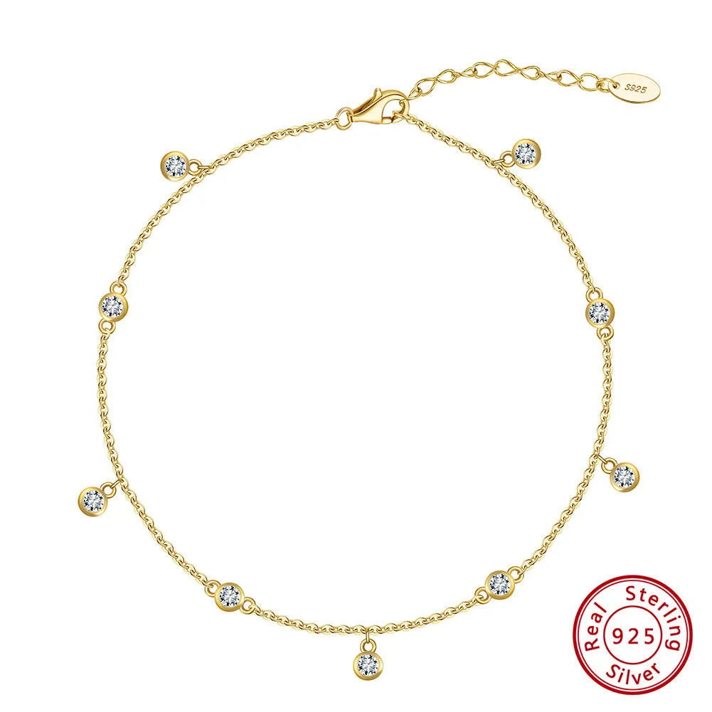 Women's silver anklet with geometric zirconium pendant in gold or platinum plating