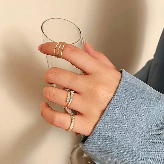Geometric toe ring with 14K gold plating showing rhinestone and water drop design options