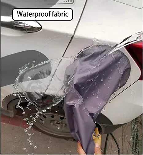 Grey waterproof drawstring cover for an electric vehicle charging port