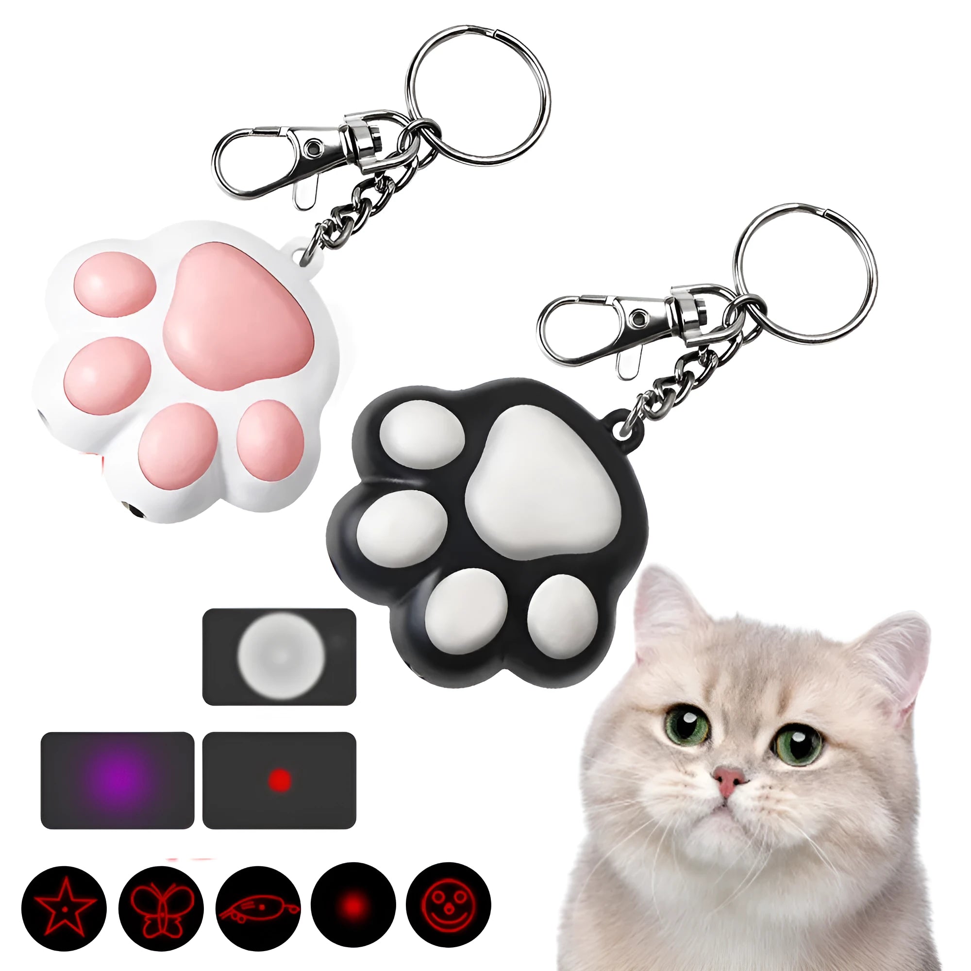 USB rechargeable infrared cat teaser keychain with lighting function in black or pink colour
