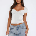 Women's short sleeve polyester T-shirt in sweet casual style showing six colour options