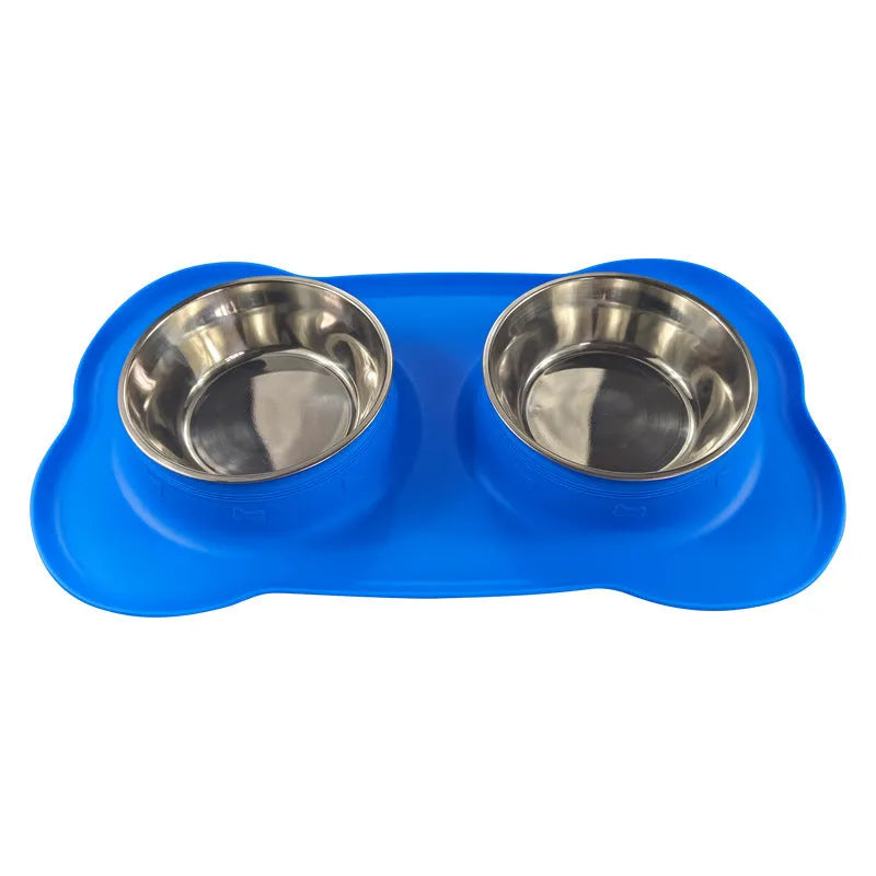 Large silicone pet bowl holder for stainless steel dog food dish in blue colour