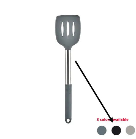 Black silicone 12-piece kitchen utensil set with rotating storage bucket including ladle, spatula, and food clip.