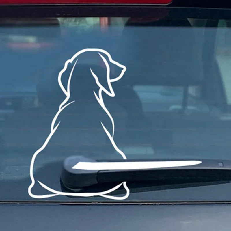 Cartoon dog rear window car sticker with wiper feature in black and white colour options