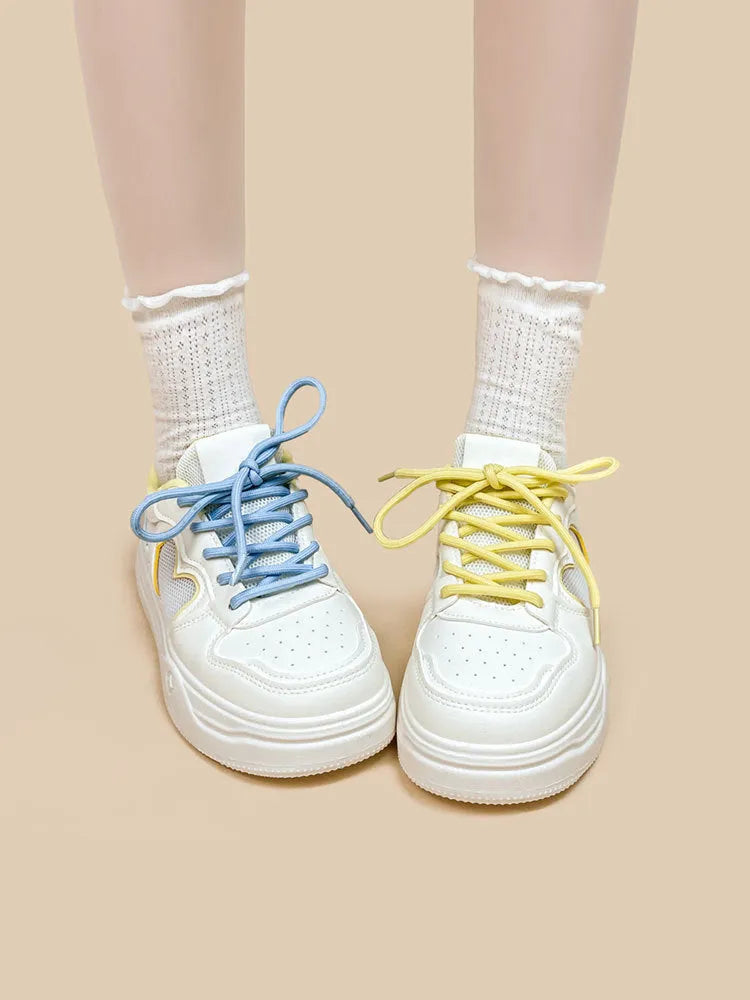 Korean style mesh breathable sneakers in Meow Rabbit Sea Salt Cheese colour with rubber soles and lace-up closure