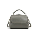Women's soft genuine leather crossbody tote bag in a square shape with a double strap, shown in apricot colour.