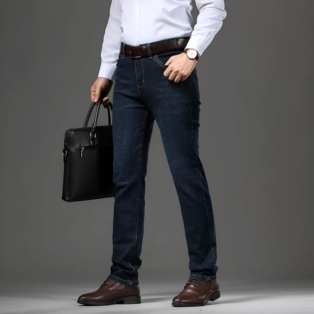 Stretch denim jeans in K276 Black colour showing straight-leg style and mid waist design