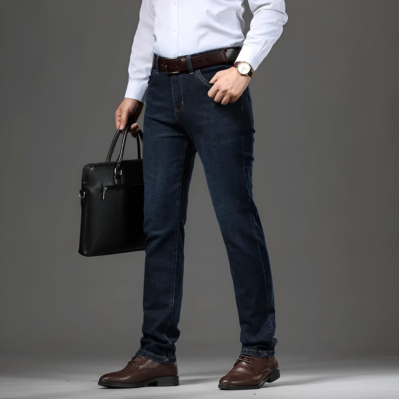 Stretch denim jeans in K276 Black colour showing straight-leg style and mid waist design