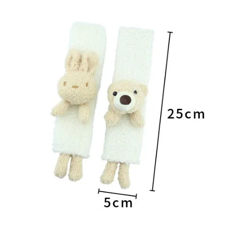 Cartoon plush lamb wool seatbelt shoulder protector in bear and rabbit designs.