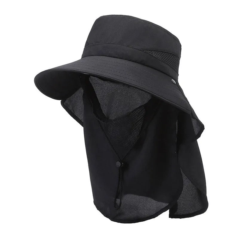 Men's adjustable wide-brim polyester fisherman sun hat in khaki colour