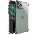 Transparent shockproof TPU phone case for iPhone, shown from the back and side.