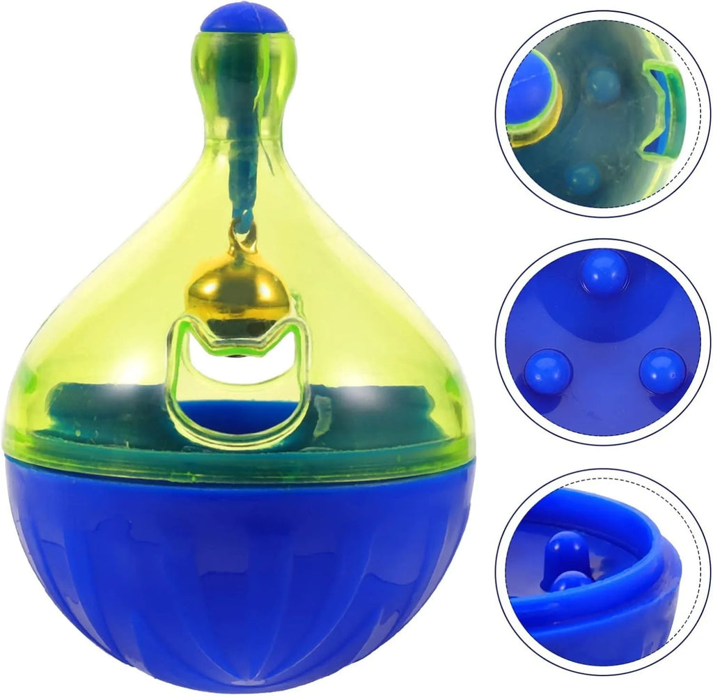 Blue tumbler-shaped pet treat dispenser toy for small and medium dogs and cats