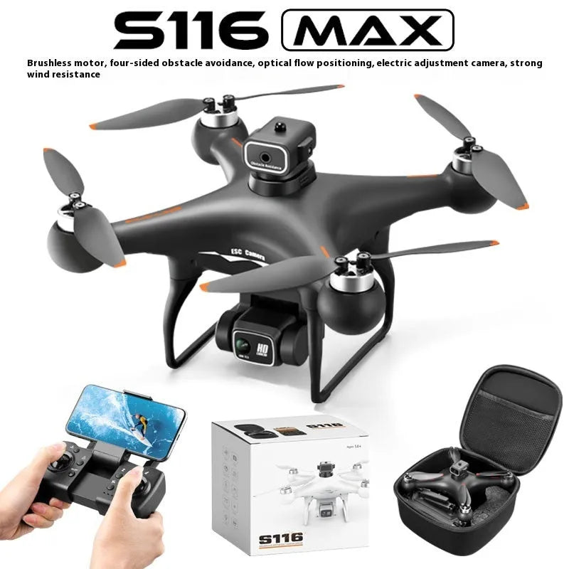 Black HD brushless UAV drone with four-side obstacle avoidance and dual camera for aerial photography training