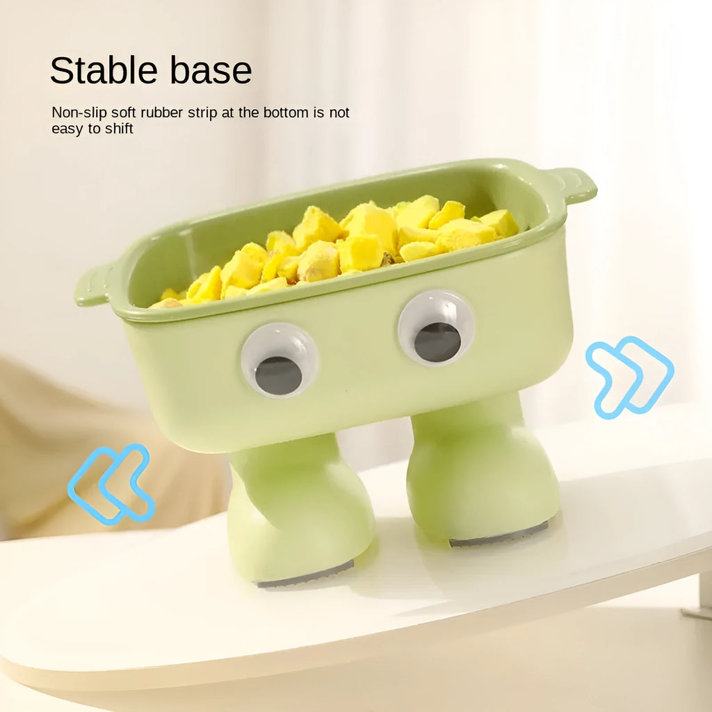Robot-shaped elevated cat bowl with 15-degree tilt design in green colour