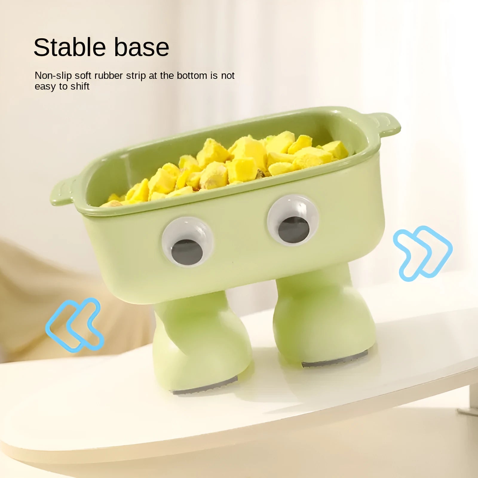 Robot-shaped elevated cat bowl with 15-degree tilt design in green colour
