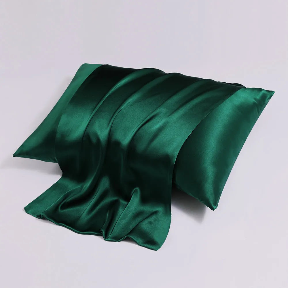 Double-sided silk zipper pillowcase in multiple colour options showing reversible design