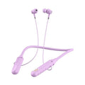 Neck-hanging wireless Bluetooth sports headphones showing power display card function and available in black, red, purple or green colours