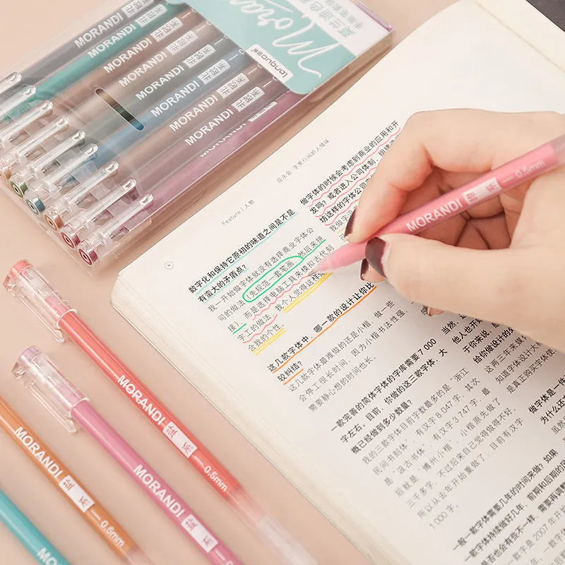 Retro hand account set of nine gel pens with 0.5mm needle tips in plastic storage case