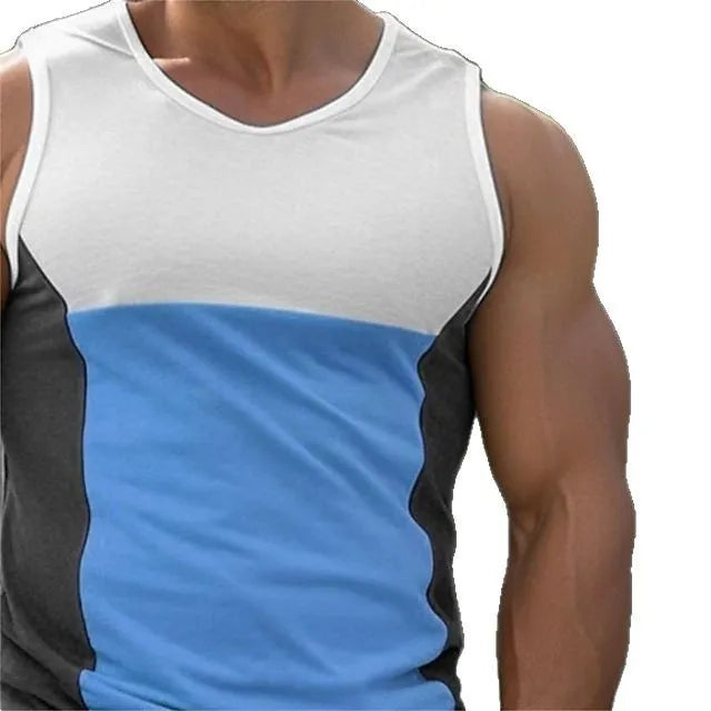 Men's blue contrast colour running vest for sports and fitness activities