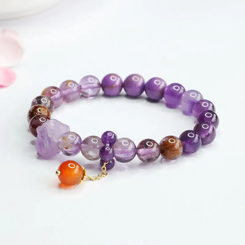 Natural nine purple amethyst and red agate Mori style bracelet for Dragon Year.