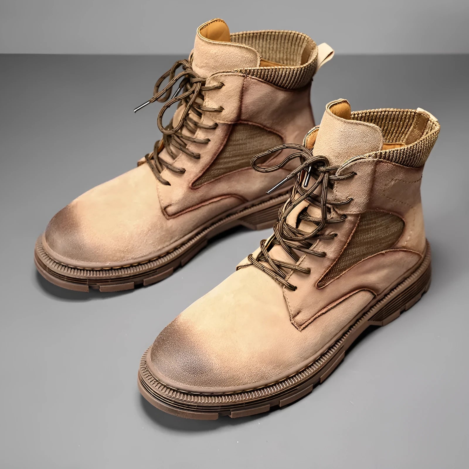 Men's vintage Martin boots with microfiber leather upper and low heel in black, grey or sand colour options