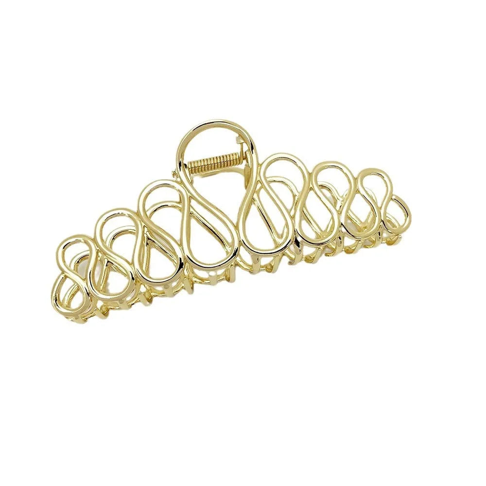 Minimalist large alloy hair clip with electroplated gold or silver finish and tassel detailing for thick hair