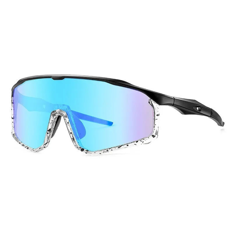 Full-frame mountaineering goggles for climbing with colourful UV-protective lenses on a black background.