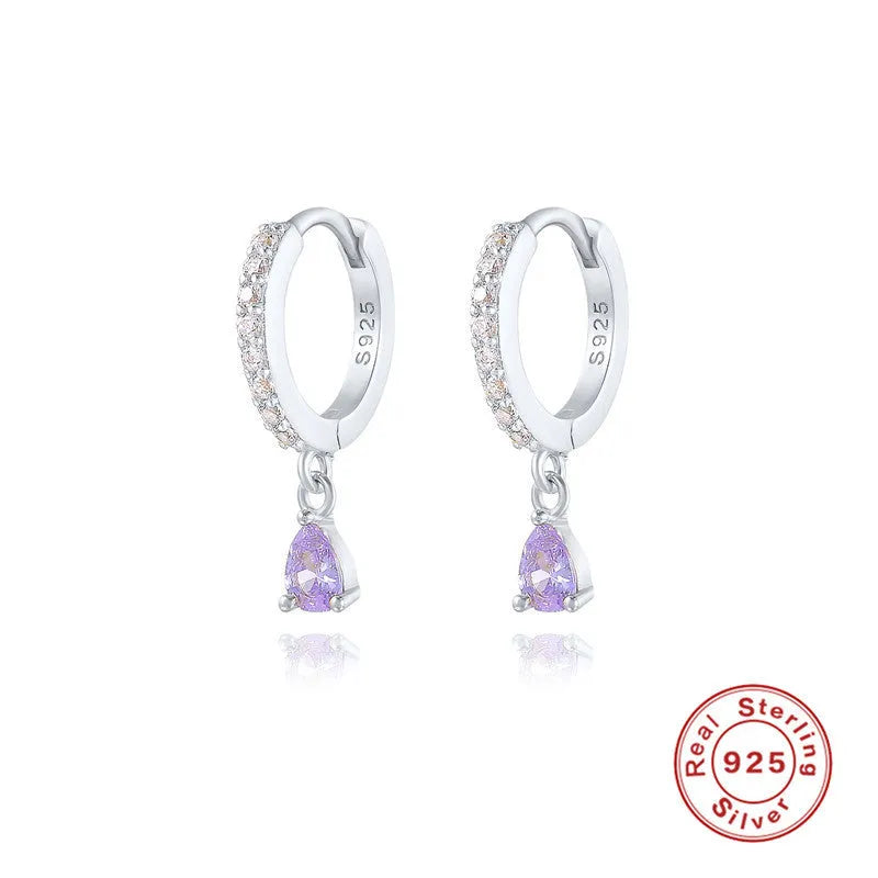 S925 sterling silver water drop earrings with geometric design and gemstone options