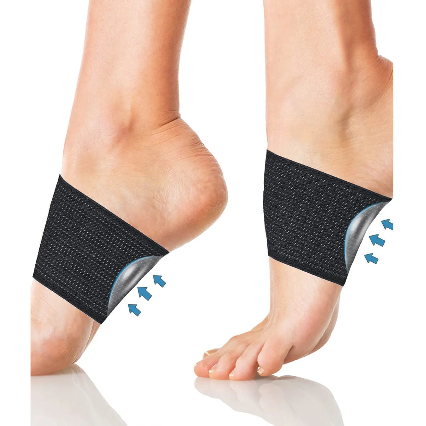 PU elastic foot bandage with heart-shaped arch support pad in ordinary and full heart styles.