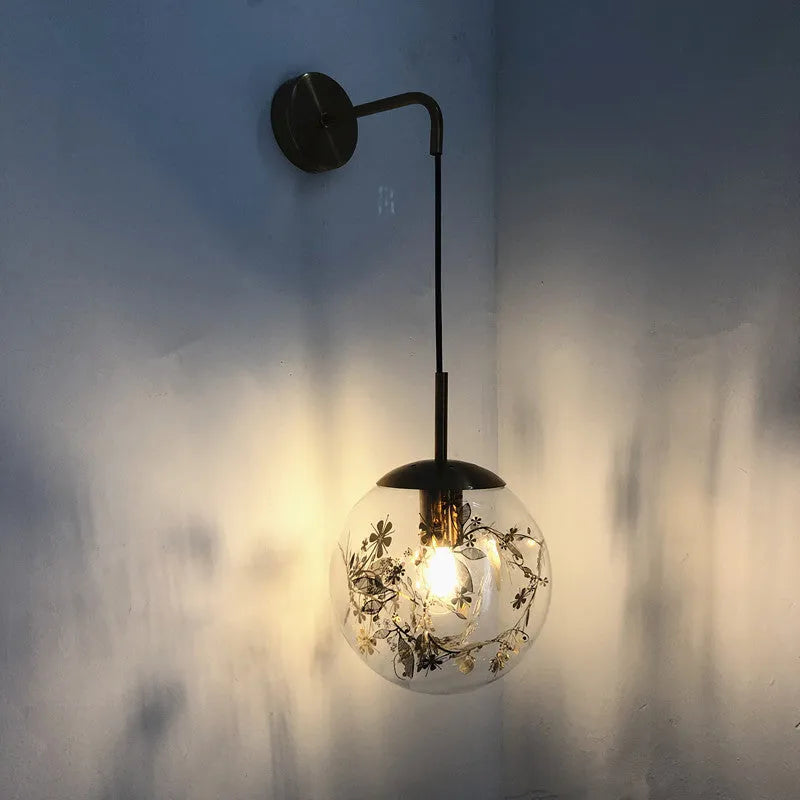 Modern glass wall lamp with silver or gold finish in 15cm or 20cm diameter options