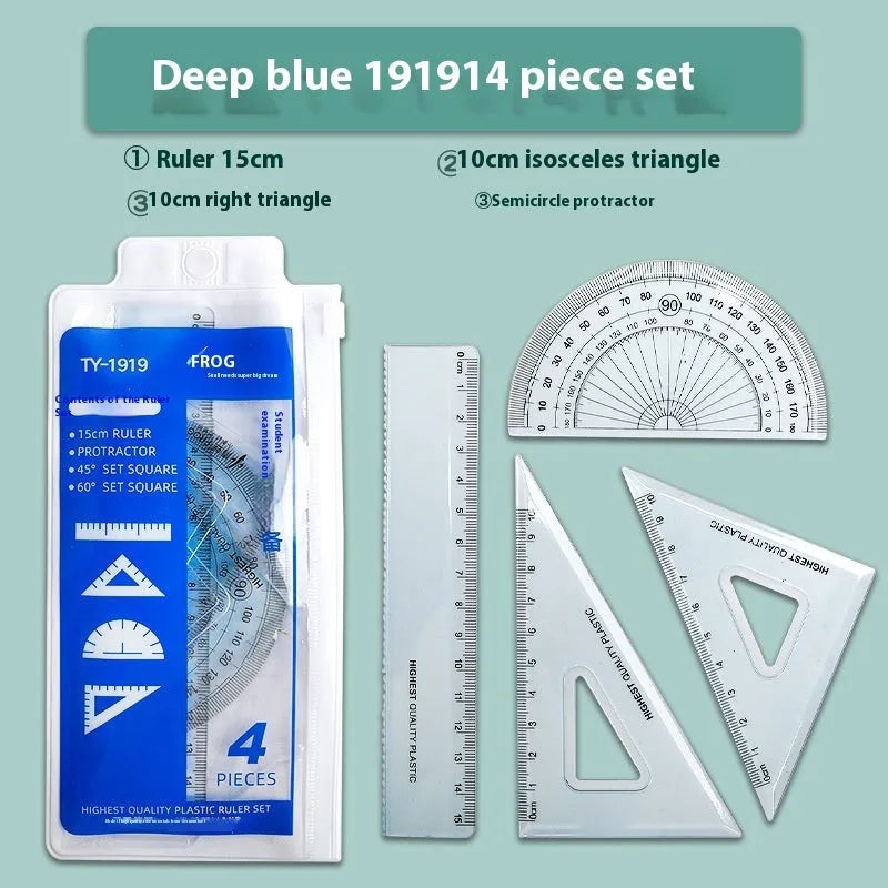 Youpai transparent acrylic drawing ruler set with square and protractor on a white background.