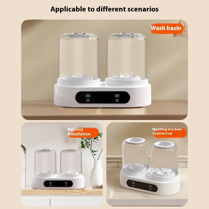 White double bucket USB mini washing machine for underwear and small laundry.