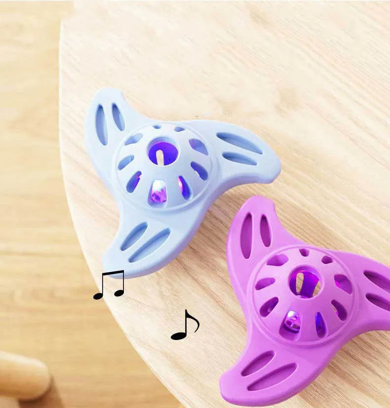 Blue or purple bite-resistant boomerang dog chew toy with molar edge texture for puppy teeth relief