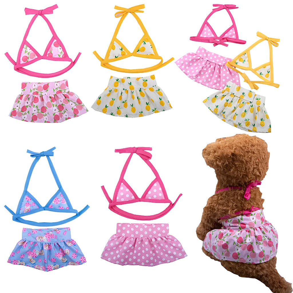 Summer dog pet bikini suit in peach colour (cotton) on a small dog, size S, front view