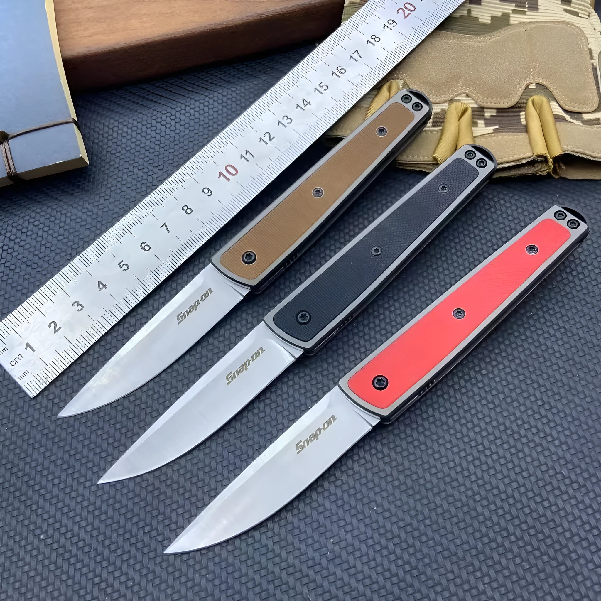 Folding fruit knife with stainless steel blade shown open, demonstrating 17cm total length