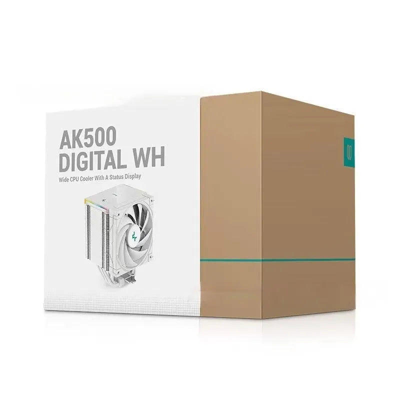 Twin tower CPU air cooler heatsink with fan and digital display in black or white