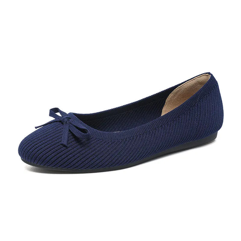 Women's round toe shallow mouth flat pumps in butterfly colours with fabric upper and flat heel
