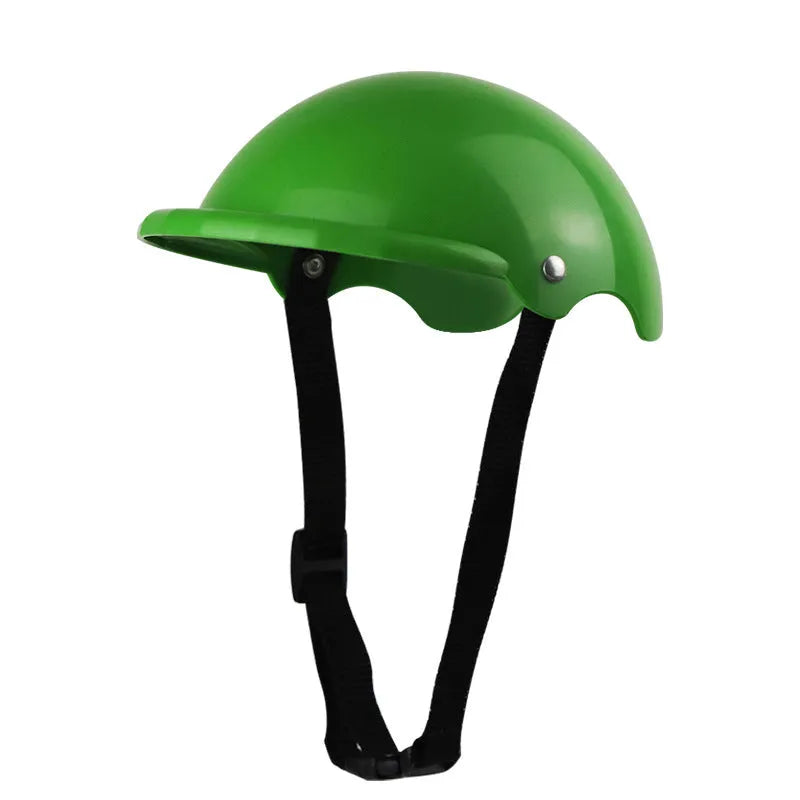 Small S size plastic pet helmet for motorcycle safety in pink, black, yellow, or green.