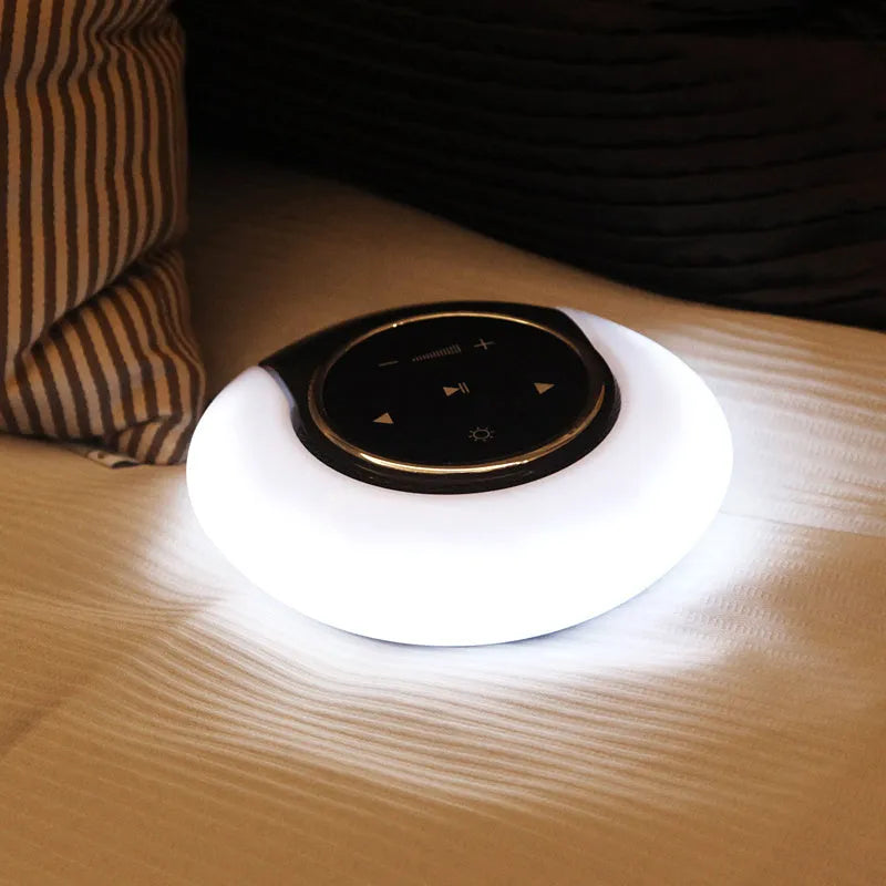 Blue plastic Bluetooth speaker desk lamp with LED lighting and touch controls