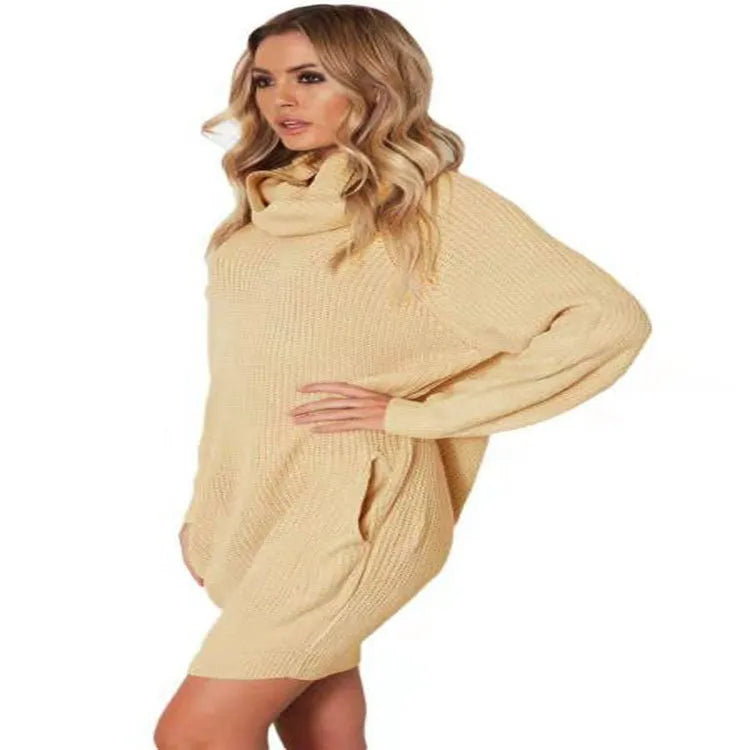 Women's lapel collar pullover sweater with side pockets in light apricot colour