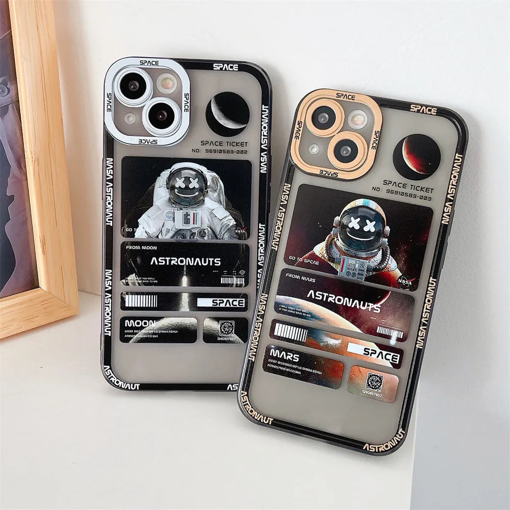 Fashion contrast colour space astronaut graffiti phone case for iPhone in blue-black silicone and TPU