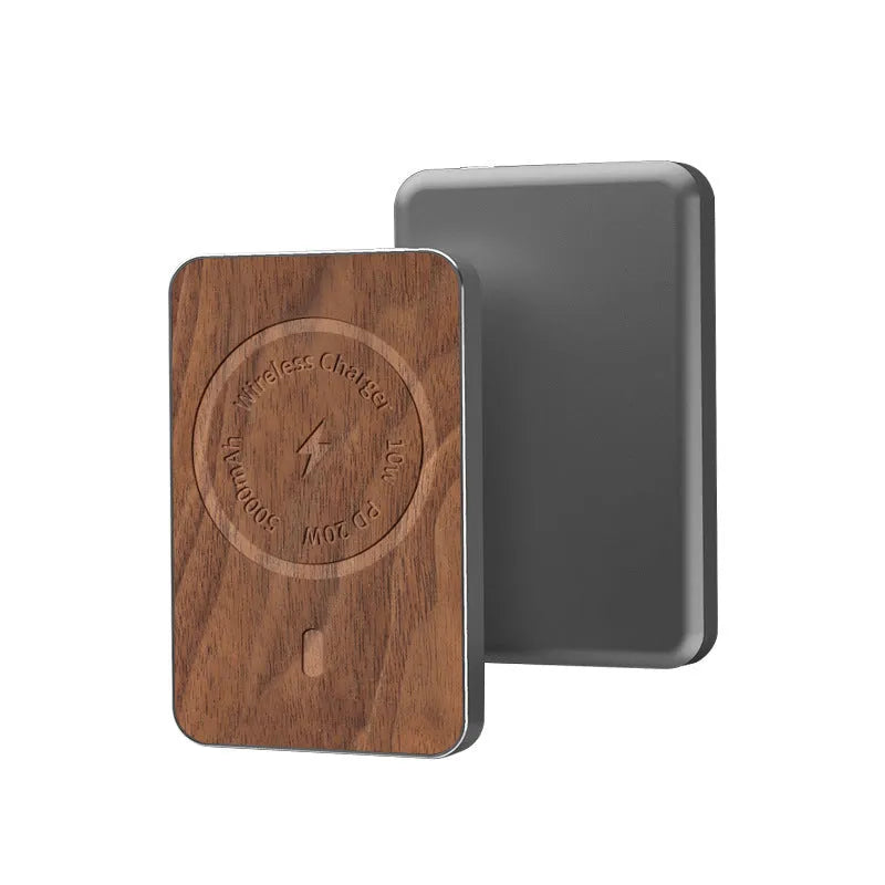 Khaki aluminium alloy magnetic wireless power bank with USB port