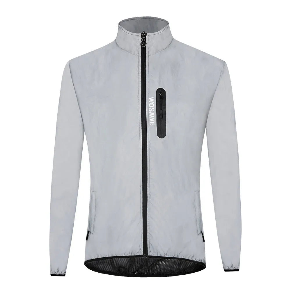 Silver waterproof polyester long sleeved top with windproof function on mannequin