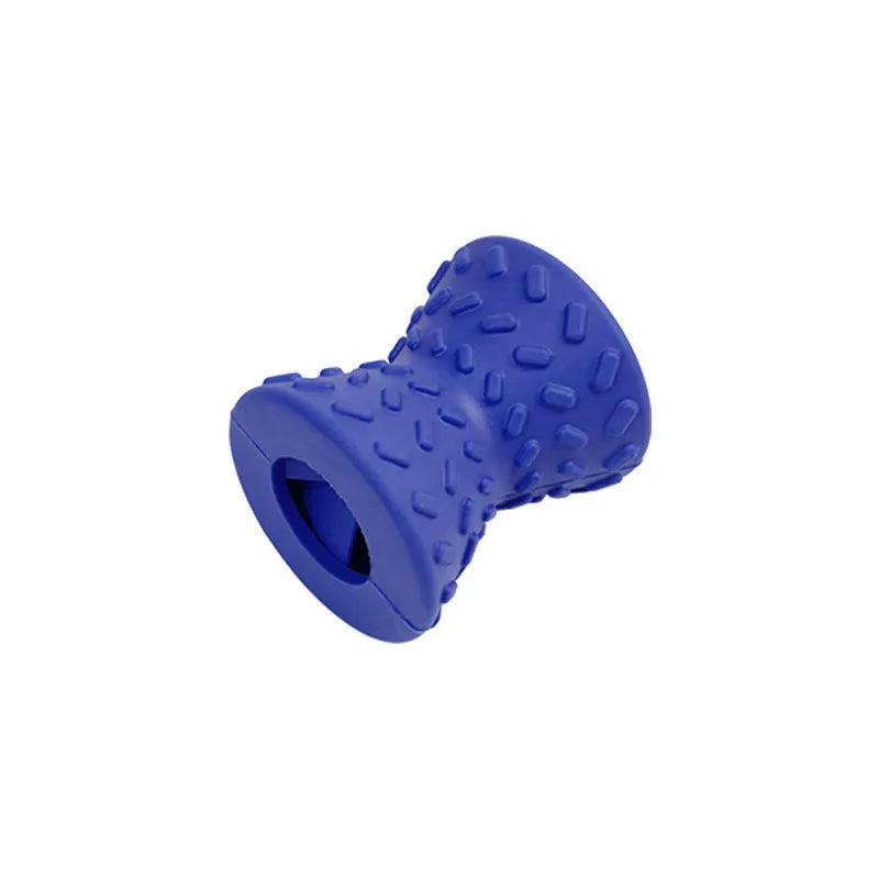 Natural rubber treat dispensing dog toy for aggressive chewers in blue green purple colours